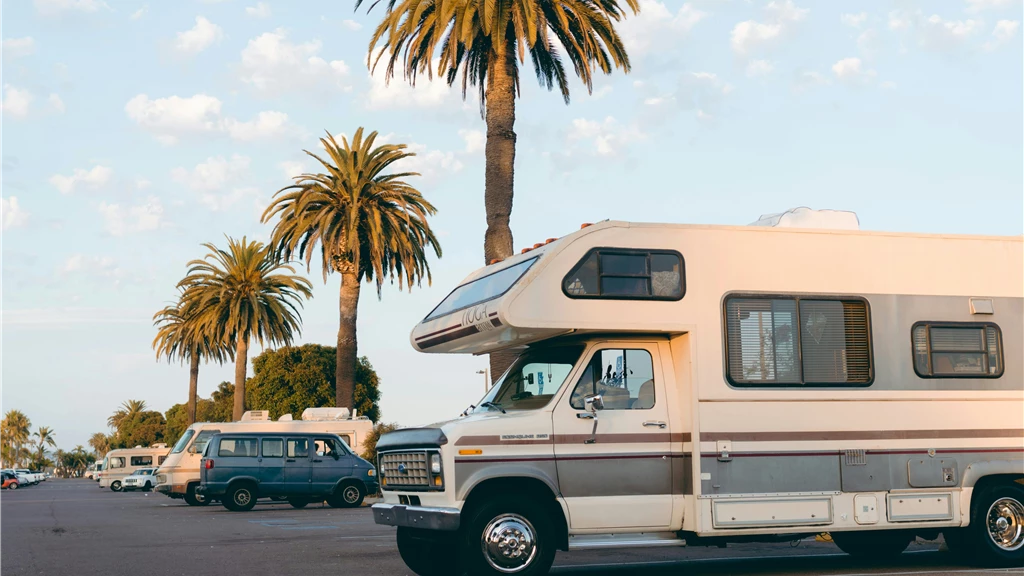 Parked White Motorhome